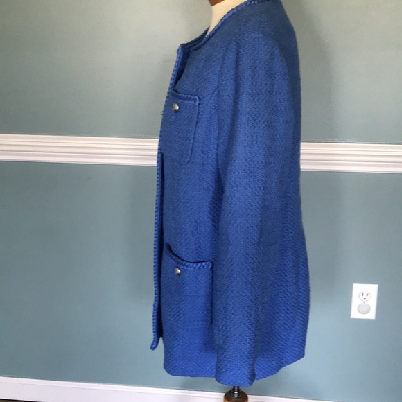 Talbots TWEED TOPPER COAT. Blue/periwinkle Sz 12 petite breaded trim. Long line - Picture 6 of 9